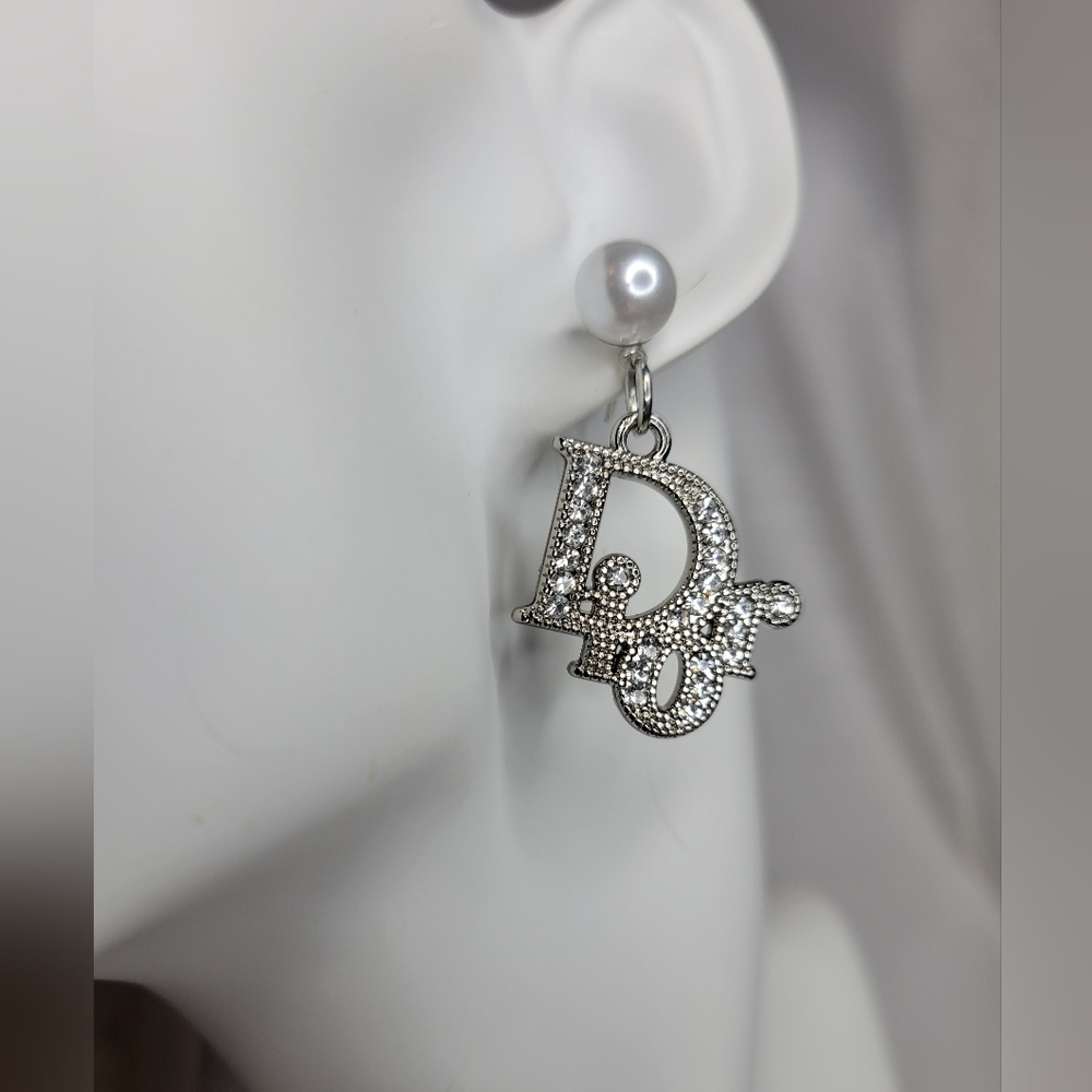 Silver Crystal Dior Zipper Pulls, Studded Pearl Earings